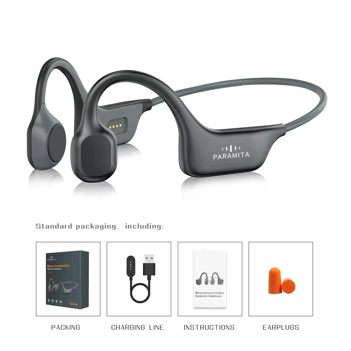 PARAMITA Real Bone Conduction Headphones Bluetooth Wireless Earphones Waterproof Sports Headset with Mic for Workouts Running